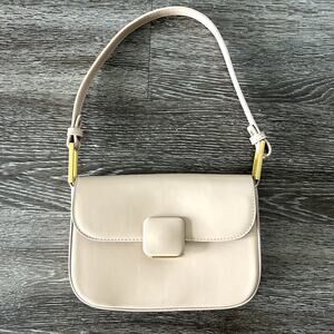 Madison West Naya Shoulder Bag Taupe Faux Leather Gold Hardware